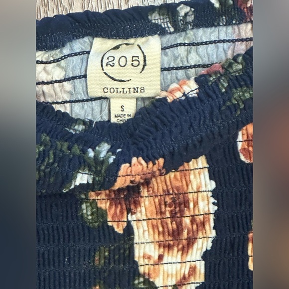 205 Collins Pink, blue and Gray Off the Shoulder Pleated Sundress - Picture 7 of 9